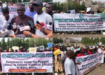 PHOTOS: Protesters Storm Presidential Villa, National Assembly, Denounce Sanusi’s Reinstatement as Kano Emir as ‘Illegal’