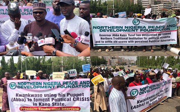 PHOTOS: Protesters Storm Presidential Villa, National Assembly, Denounce Sanusi’s Reinstatement as Kano Emir as ‘Illegal’
